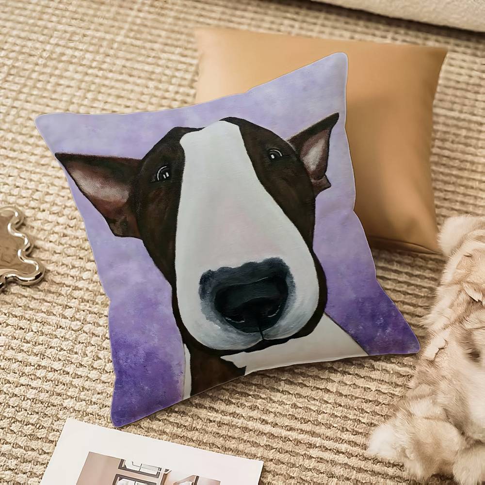 

Cartoon Bull Terrier Series Pillow Case Anti-dustmite Invisible Zipper Sofa Bed 12x12Inch