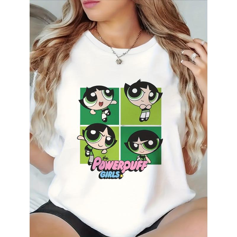 

European size THE POWERPUFF Official Graphic Print Women s T-Shirt, Casual Costume Party Outfit or Everyday Shirt for Women Teens, Comfortable S белый