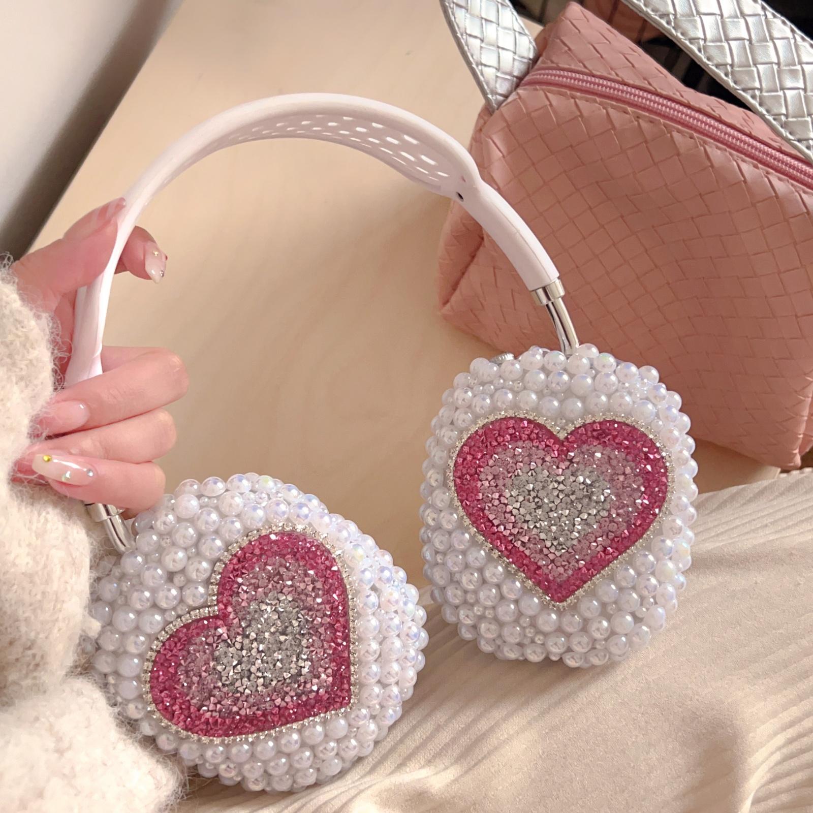 

For Airpods Max Earphone Case Love colorful pearls Cute 3D Luxury and Classic Headphone Accessorie back Shiny Cover For Airpods Max