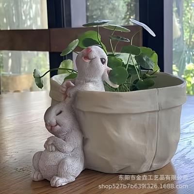 Little Rabbit Resin Flower Pot for Garden or Office Decor