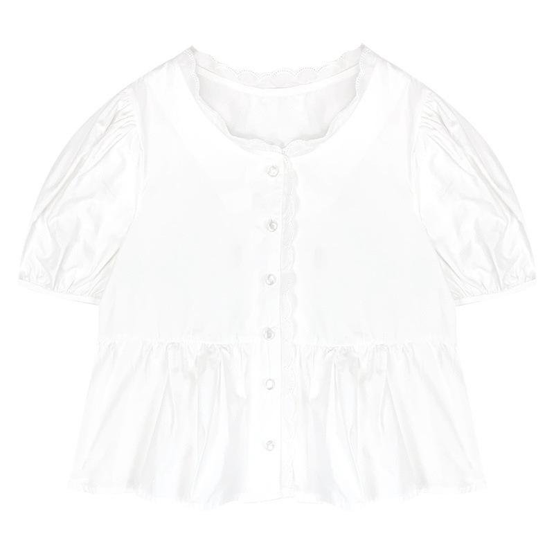 Shirts Women Elegant Sweet Preppy Style Cute Summer Tops Short Puff Sleeve New Arrival Stylish Korean Camisas Mujer Vintage Pure