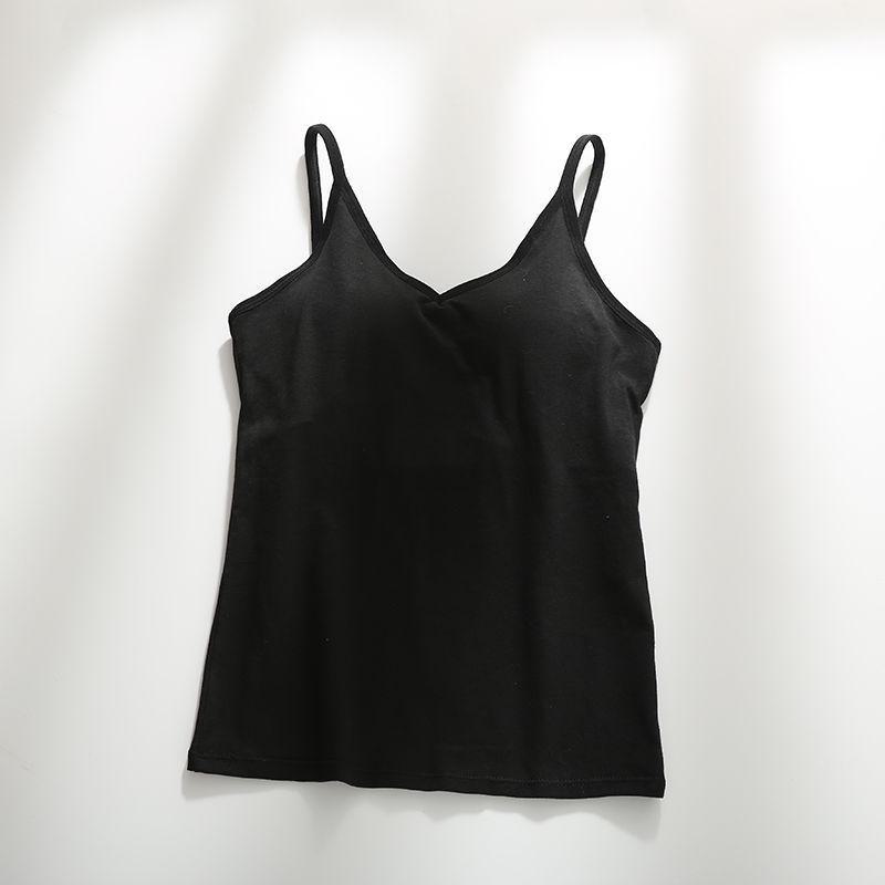 Women's Beautiful Back Camisole Vest with Padded Bra, One-Piece Top, Popular Style, Large U-Neck, Versatile Inner or Outerwear