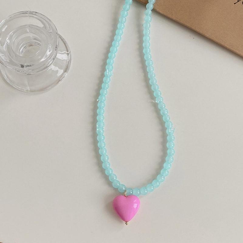 Colorful Acrylic Beads Heart Choker Necklace Bohemian Simple Love Charm Statement Short Necklaces Clavicle Chain Jewelry