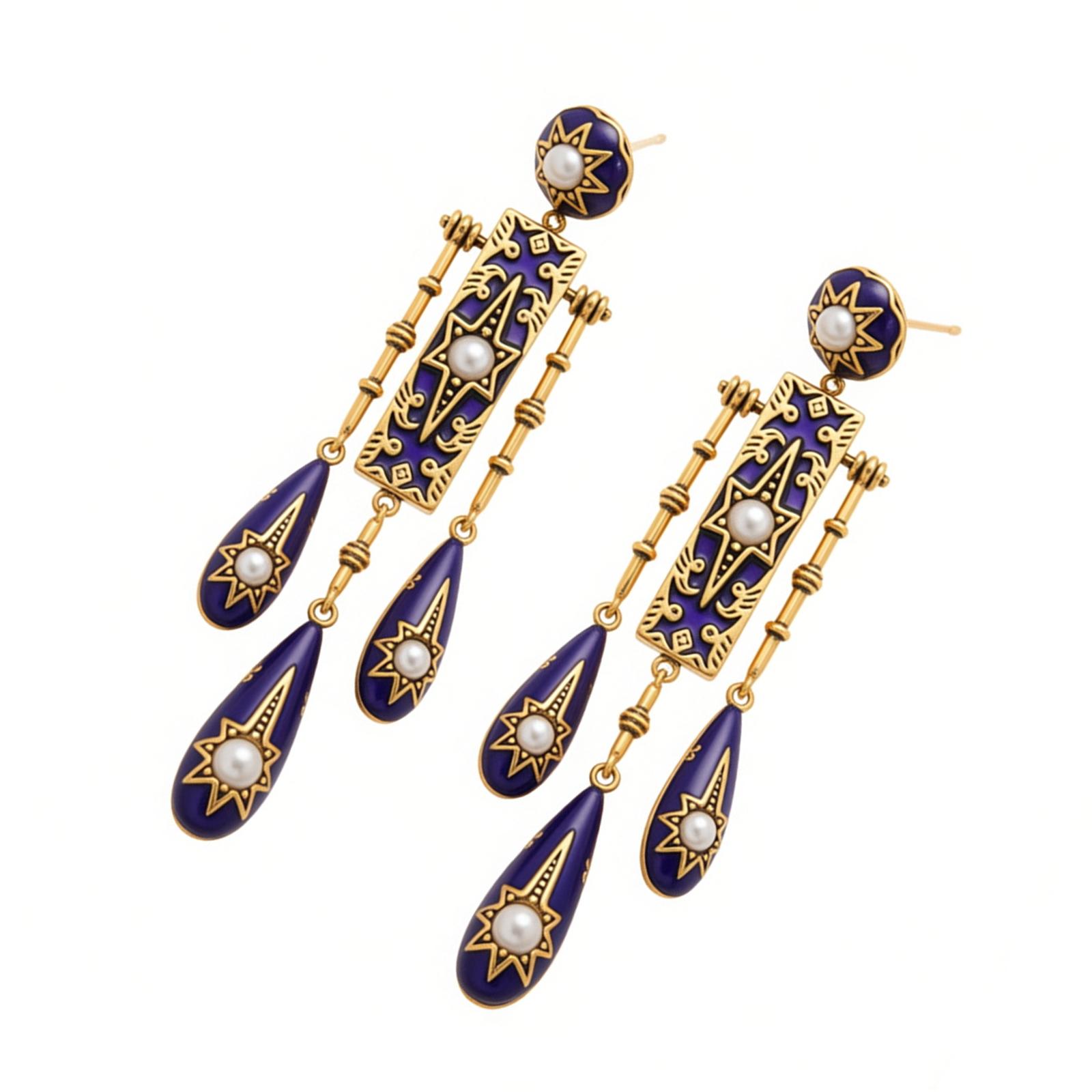 

1 Pair Winter Styling Essential Geometric Star Earrings with Pearls Embellishments Suitable for Vintage Fashion Outfits 1