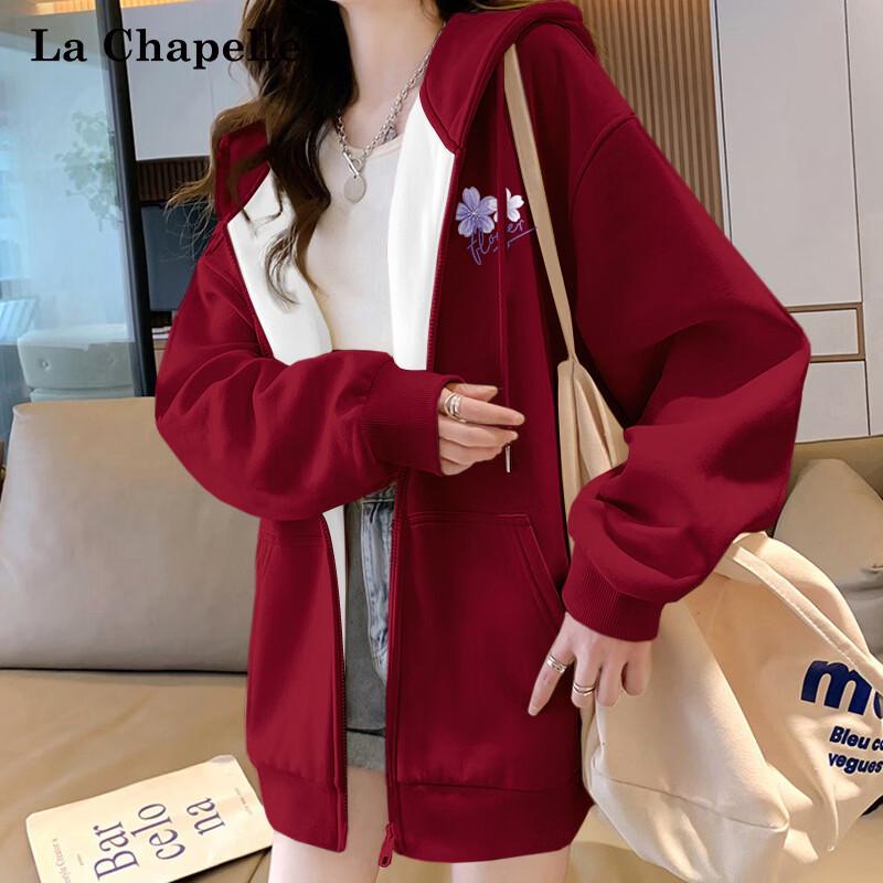 La Chapelle Women s Cream Cherry Blossom Hooded Zip Sweatshirt M