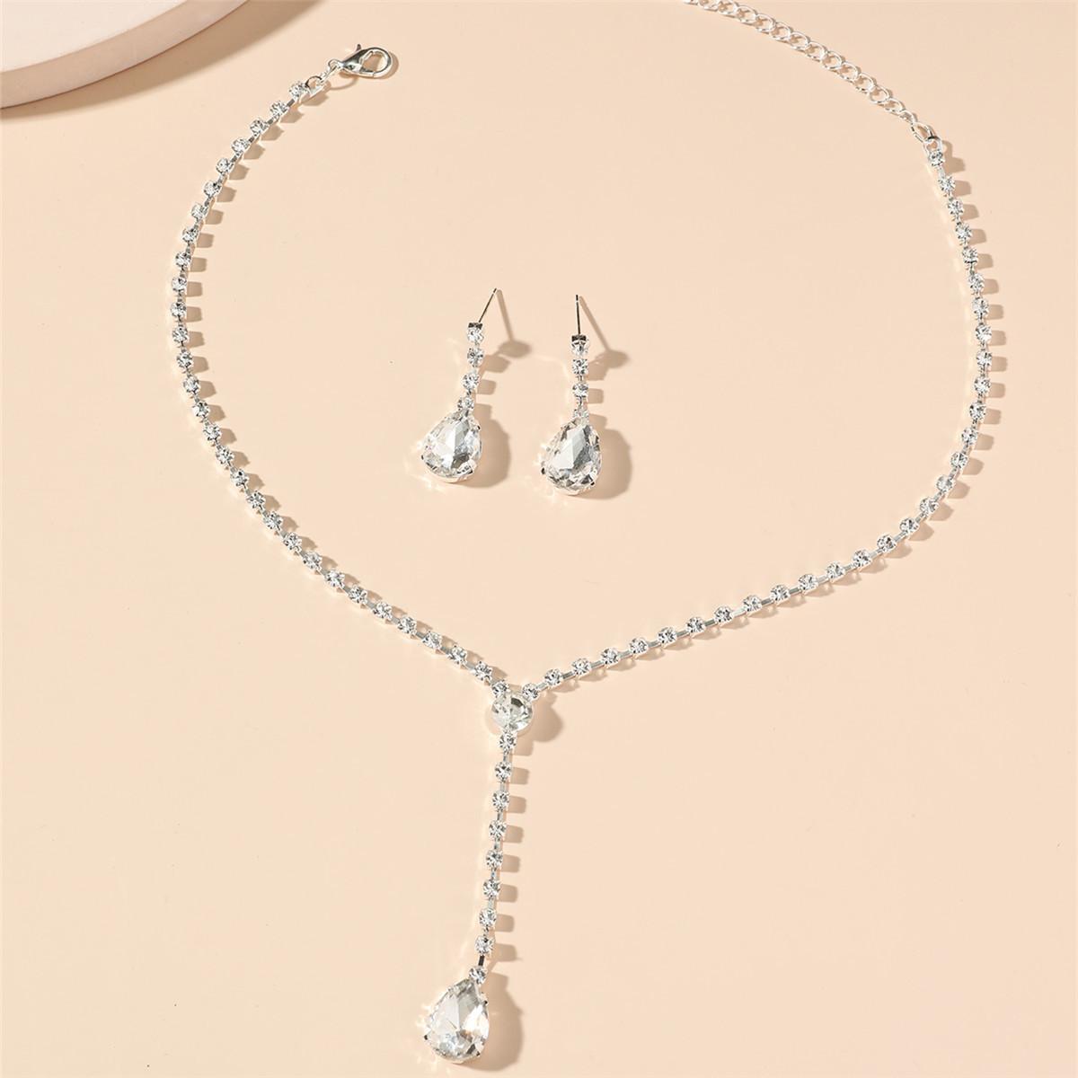 

Gem Necklace Fashion Wedding Photography Jewelry Delicate Rhinestone Necklace Earrings Bridal Dress Jewelry Two-piece Set