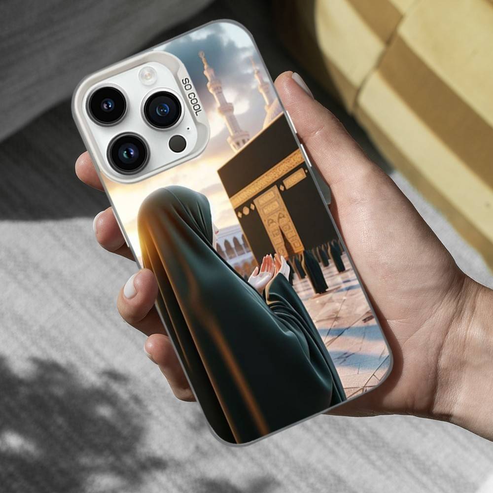 Moslem Art Kaaba Phone Case For iPhone 16,15,14,13,12,11,Mini,XS,Pro,SE,MAX White Matte Shockproof Cover