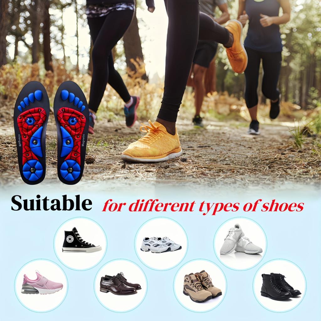 1 pár magnetických masážních vložek do bot, tlumící nárazy, prodyšné, protiskluzové, univerzální vložky s podporou klenby pro muže a ženy