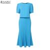 ZANZEA Women Short Sleeve Blouse and Fishtail Skirts Summer Two Piece Suit Sets