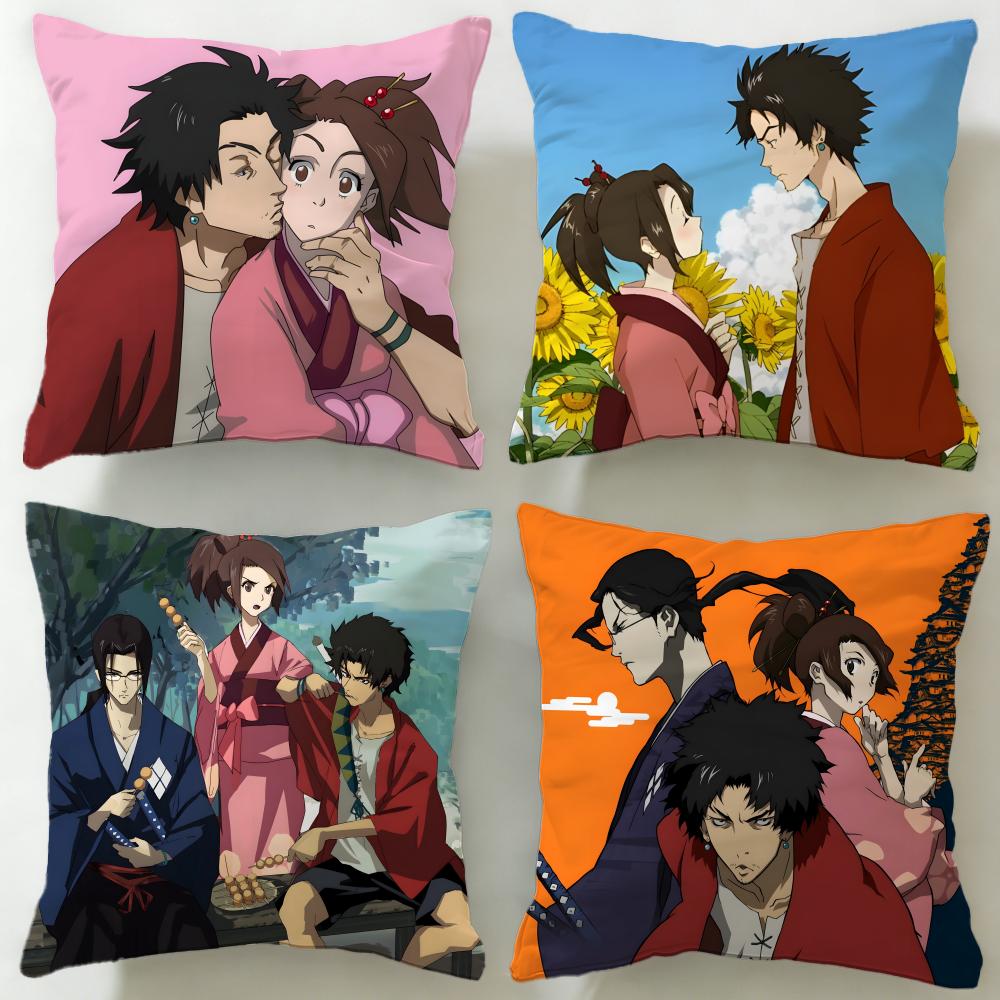 classic anime Samurai Champloo Cushion Cover Soft & Easy-Wash Pillow Case – Versatile for Couch, Bed, Travel and Office