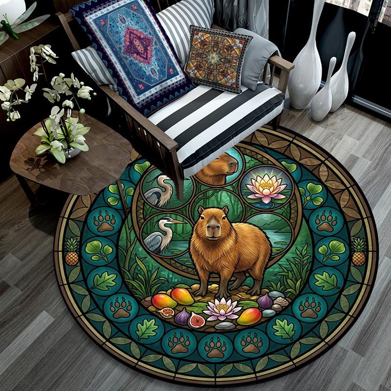 Forest Wildlife Glass Round Area Rug Under Office Chairs Bedroom Living Room Home Decor