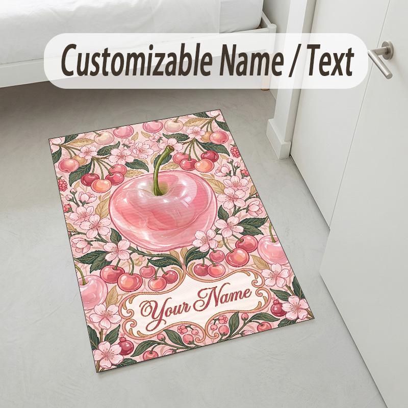 Cherries Disco Ball Theme Soft Crystal Velvet Rug Custom Name & Text Print Non Slip Floor Rug for Bedroom Living Room