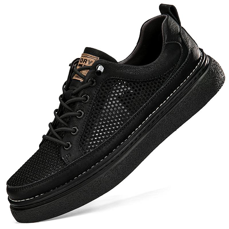 Summer New Men's Shoes High Quality Genuine Leather+Mesh Casual Shoes Comfortable Luxury Brand Formal Shoes Skateboard Sneakers