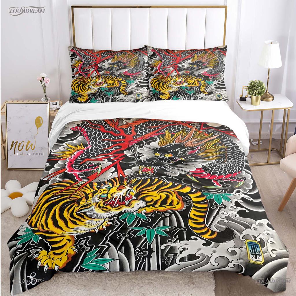 Fashion Dragon and Tiger Battle All Season Duvet Cover Bedding Sets Soft Quilt Cover and Pillowcases Single/Double/Queen/King
