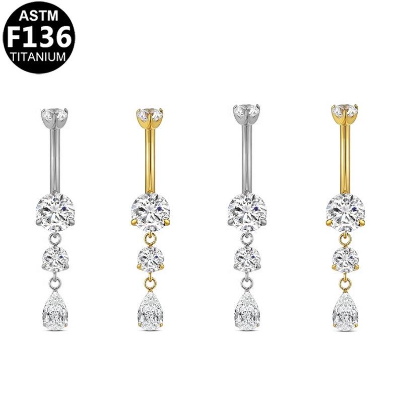 Gaibei Stylish Titanium Zircon Water Drop Navel Ring