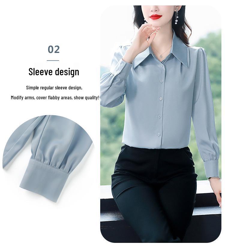 Blusa da Donna Versatile a Manica Lunga Pesante in Raso di Seta di Gelso Autunno 2025