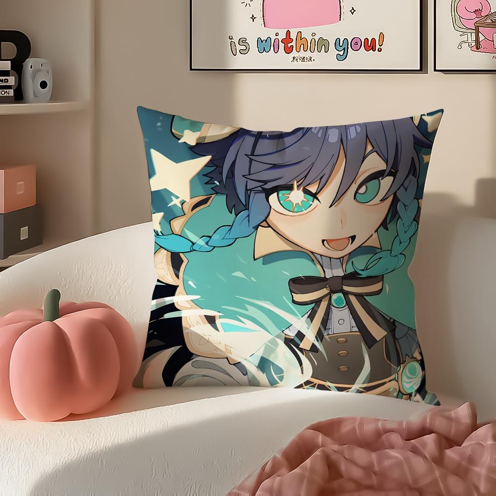 Game Genshin Venti Cushion Cover Pillowcase Short Plush Invisible zipper Room Sofa Cushion Cover