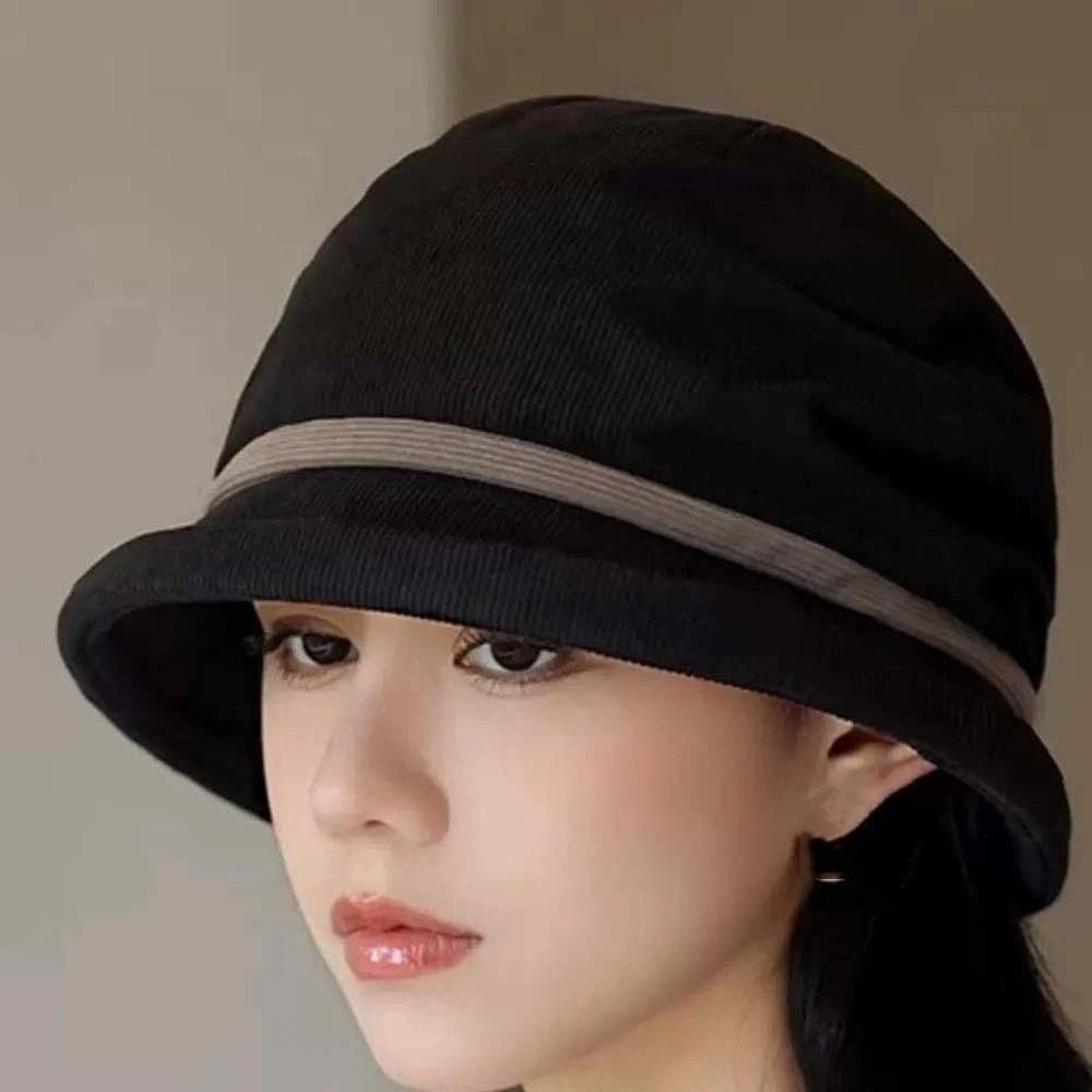 Temperament Corduroy Pullover Cap Solid Color Anti-cold Bucket Hat Winter Fisherman Hat  Outdoor