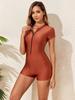 Fashion Short Sleeve Zipper Slim Sport Bikini Swimsuit For Beach