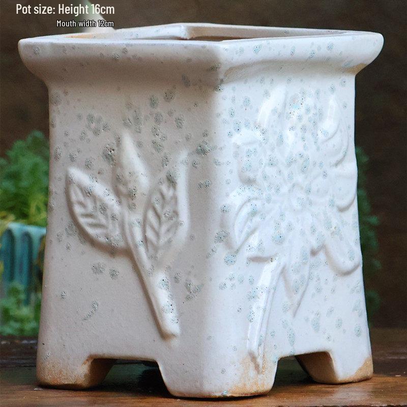 Handmade Coarse Ceramic Succulent Planter, Orchid Breathable Zisha Pot, Old Tree Design, Tall Rose Pot.