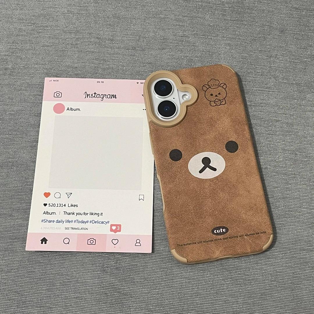 

Коричневый расслабленный медведь подходит для Apple 16 чехол для мобильного телефона чехол iPhone 15 ProMax кожаный узор 14/13 iPhone X
