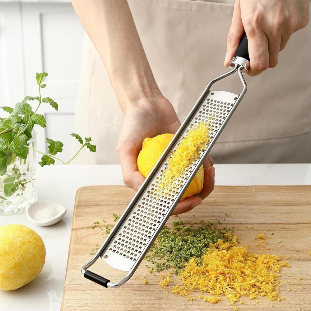 Stainless Steel Lemon Zester Grater with Handle - Garlic, Cheese, Parmesan, Nutmeg, Lime, Ginger Grater - Heavy Duty Kitchen Tool