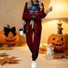 Damski dwuczęściowy strój z nadrukiem na Halloween, Top z długim rękawem i okrągłym dekoltem oraz spodnie dresowe z ściągaczem, Casualowy dres na wiosnę i jesień