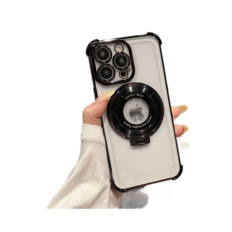 Applicable To IPhone 16 Four corner Anti-fall Magnetic Suction Bracket New Mobile Phone Case Apple 14 Transparent Soft Shell 13 Protective Case