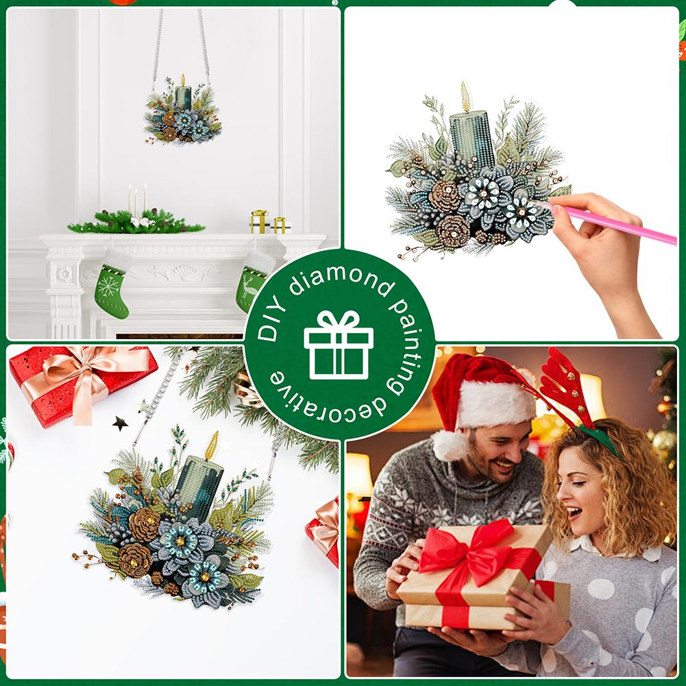 Acryl Spezielle Form Weihnachts-Thema Diamantmalerei Hängeornamente Set Strass Diamantkunst Fensteranhänger Heimdeko