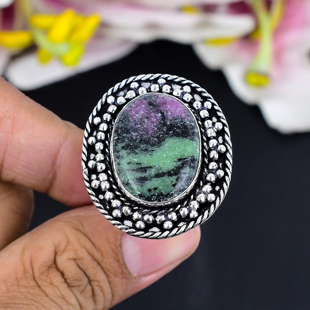 Ruby Zosite Gemstone Handmade 925 Sterling Silver Jewelry Ring Size 7.5 KG-1679