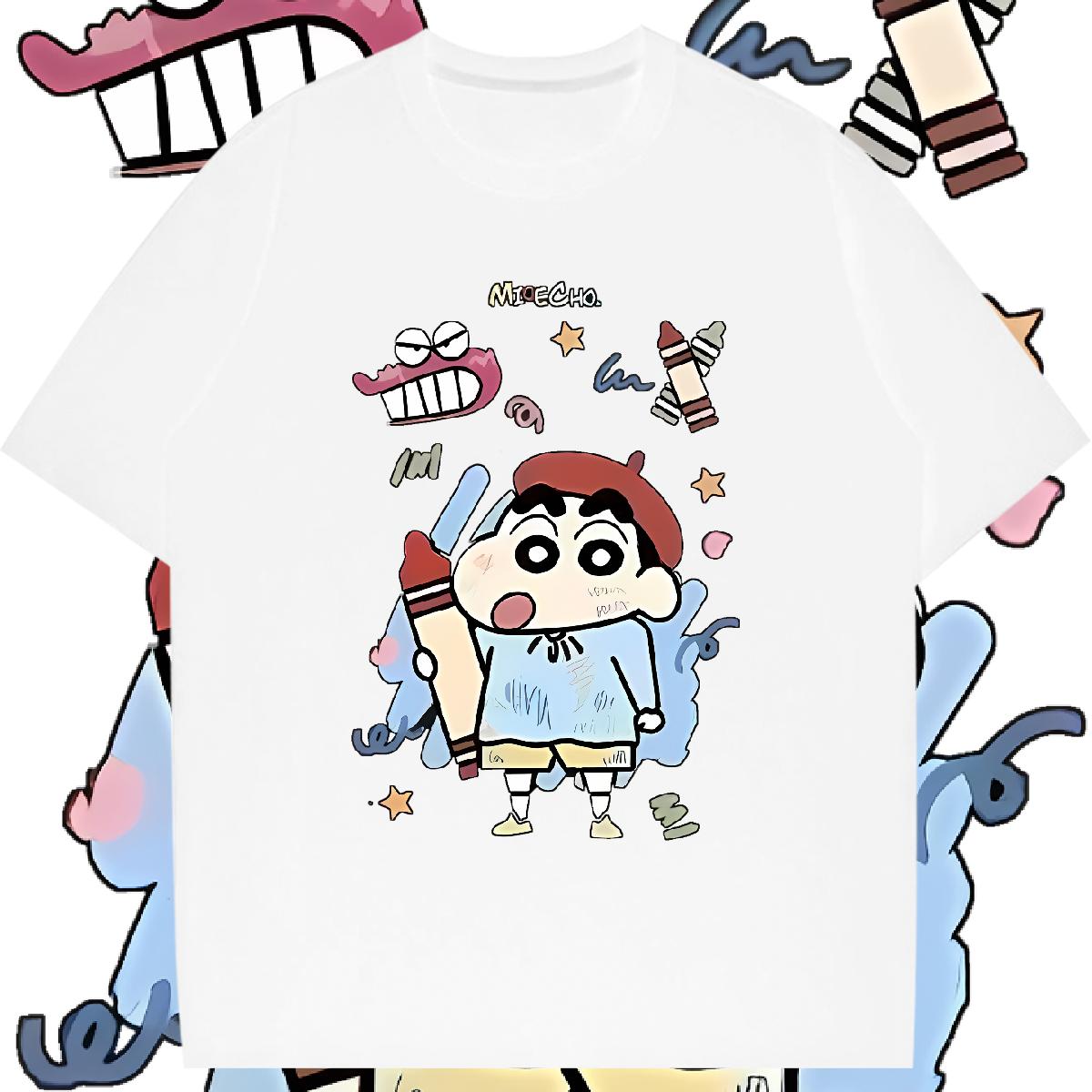 

Crayon Shin Chan Artist Shinnosuke Print T Shirt Unisex Women Oversized Cute Cartoon Short Sleeve Casual Tee S