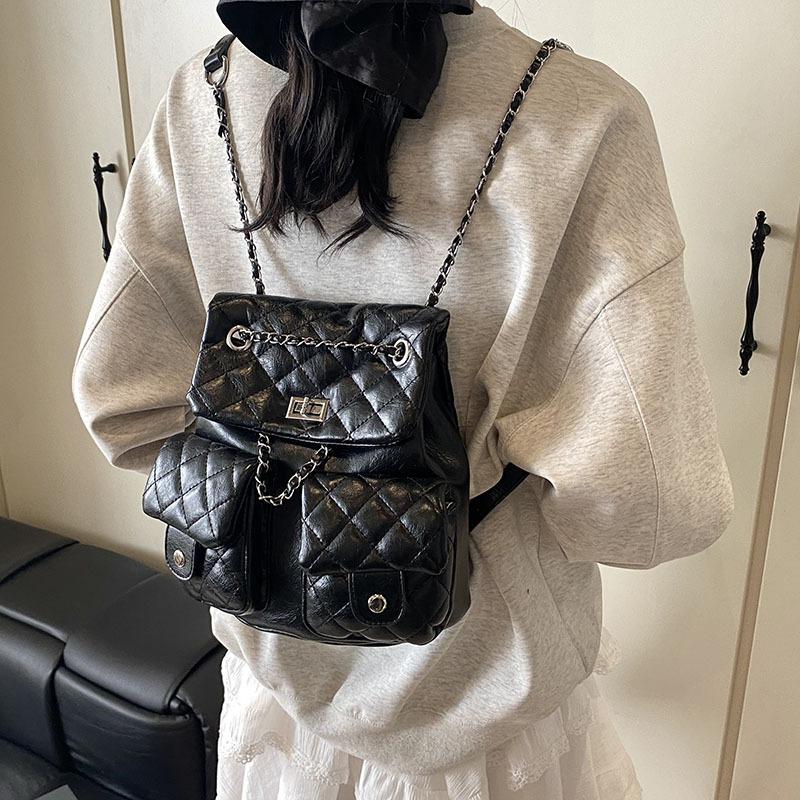 Rhombus Chain Backpack Bag Women's New Fashion Niche Design Women's Lightweight Fashion Small Backpack