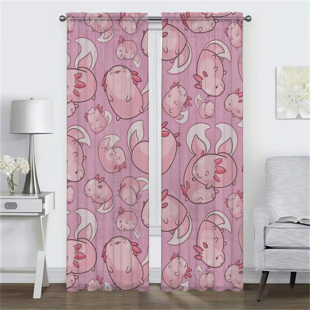 Room Darkening Cute Axolotl Living Curtains Curtain Partition Home Interior Camera Shades Kitchen Set Of 2 Modern Made Polyester Washable Sitting