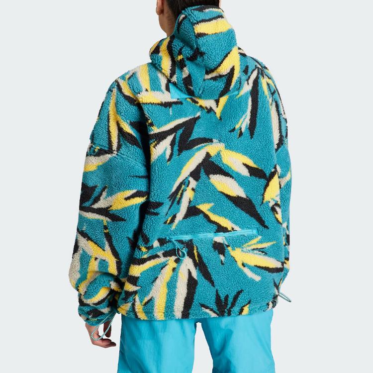 Adidas X Stella McCartney Žakárová fleecová mikina Vzorovaná silná sportovní mikina s kapucí Dámská bunda Zálivově modrá IK9339