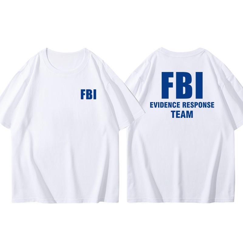 25 Plus Size Cotton Fbi Letter Printed T-shirt Military Style Cotton Jacket Short Sleeved Half Sleeved Casual Round Neck T-shirt