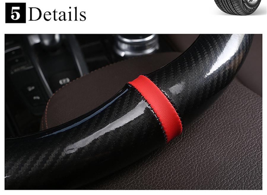 38CM Deluxe Black Carbon Fiber & Leather Car Steering Wheel Cover Trim Universal