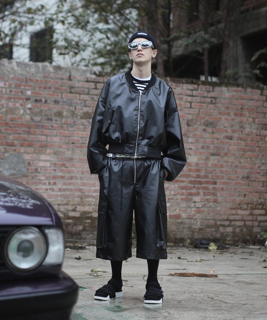 ROCKPSYCHO Leather Bermuda Shorts Black