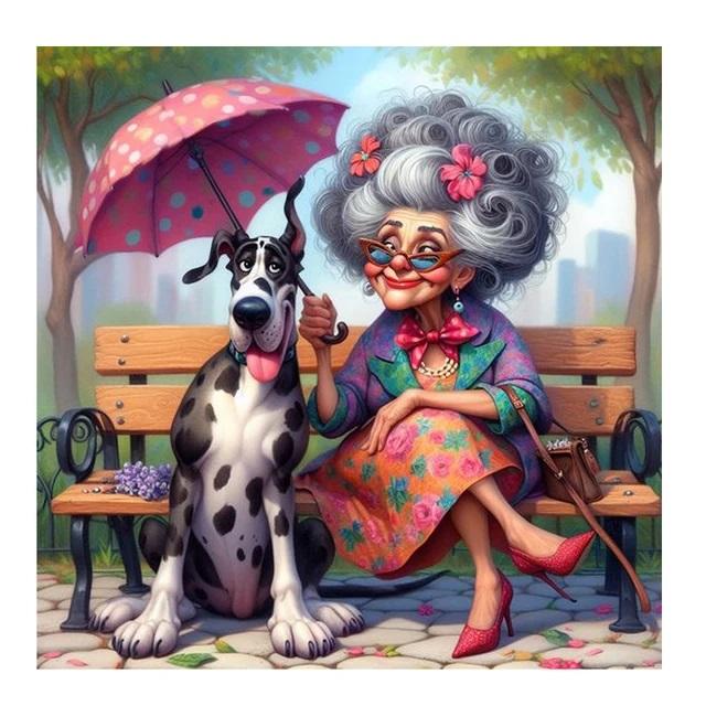 

DIY Алмазная картина Новинка 2024 года Счастливая старая леди и собака Полная Алмазная мозаика Вышивка Художественная вышивка Украшение для дома Подарок Набор для творчества round 30x30cm белый