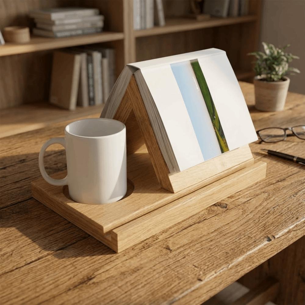 Decorative Triangle Wooden Book Holder Sturdy Freestanding Book Holder Triangle Book Stand Library