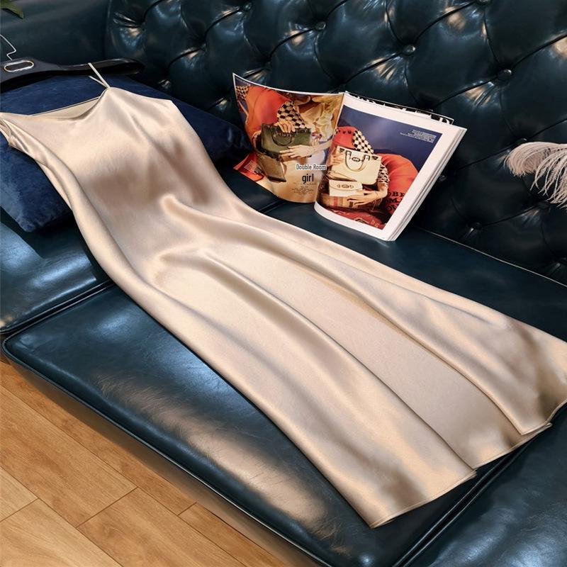 

Женское однотонное весеннее платье на тонких бретелях во французском стиле - Миди, Приталенное, Модный дизайн с темпераментом XXXXXS шампанского