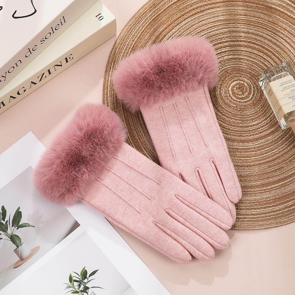 Women's Cute Bow Touchscreen Gloves for Autumn & Winter - Warm, Thickened Velvet, Cold-Proof for Outdoor Cycling