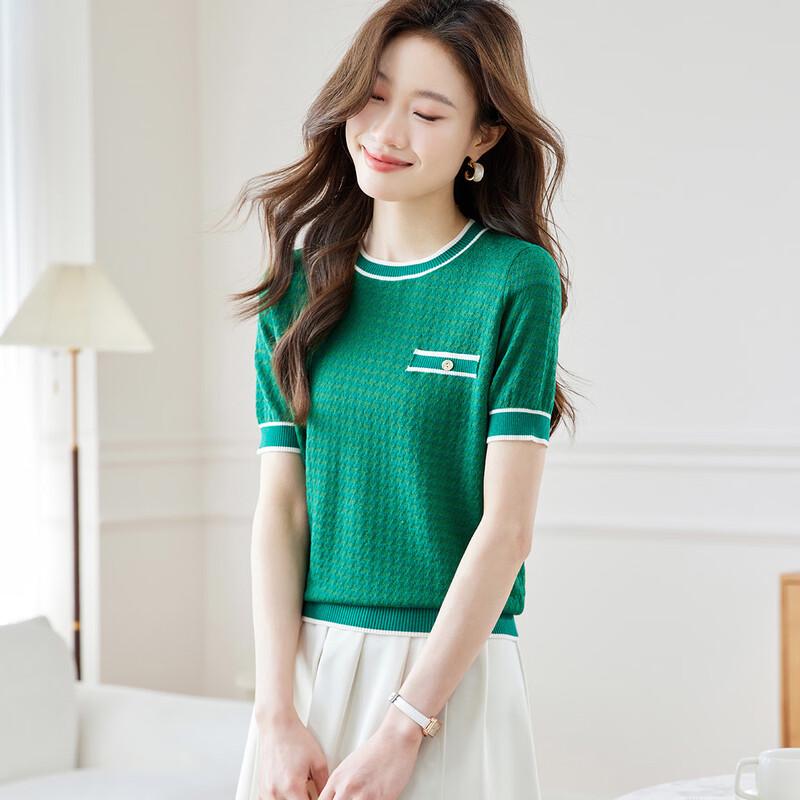 Srcr Mulberry Silk Little Fragrance Style Knitted Short Sleeve Top