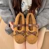 Large size retro fluffy shoes autumn and winter new velvet warm cotton shoes light mouth bow Mary Jane single shoes