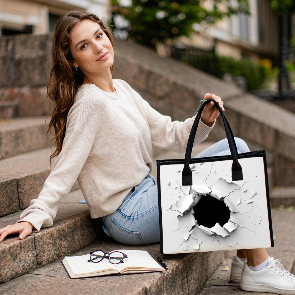 Creative Broken Hole Print Tote Bag Fashion Casual Large Capacity Daily Use Handbag