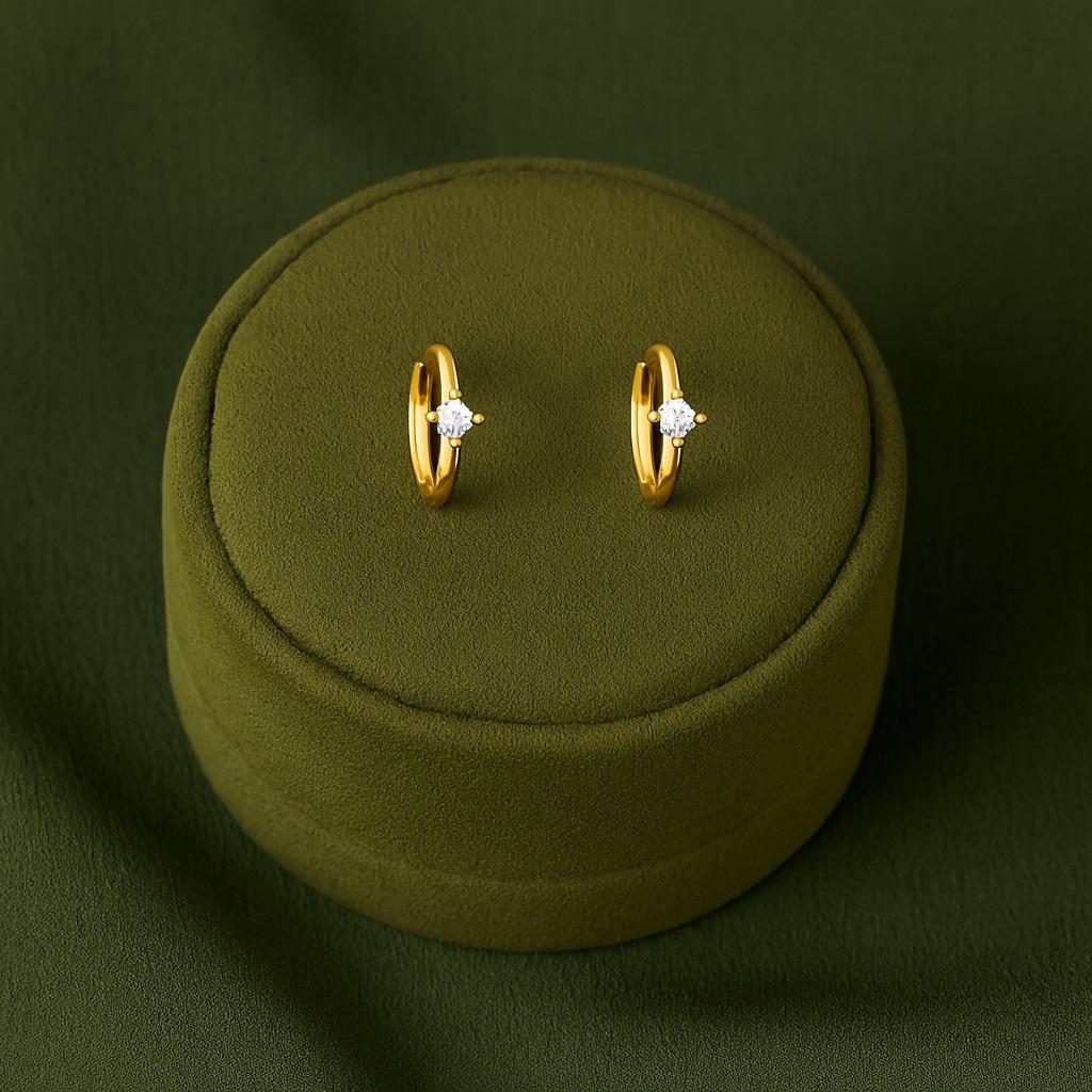 Solitaire Huggie Hoop Örhängen - 925 Sterling Silver Förgyllda