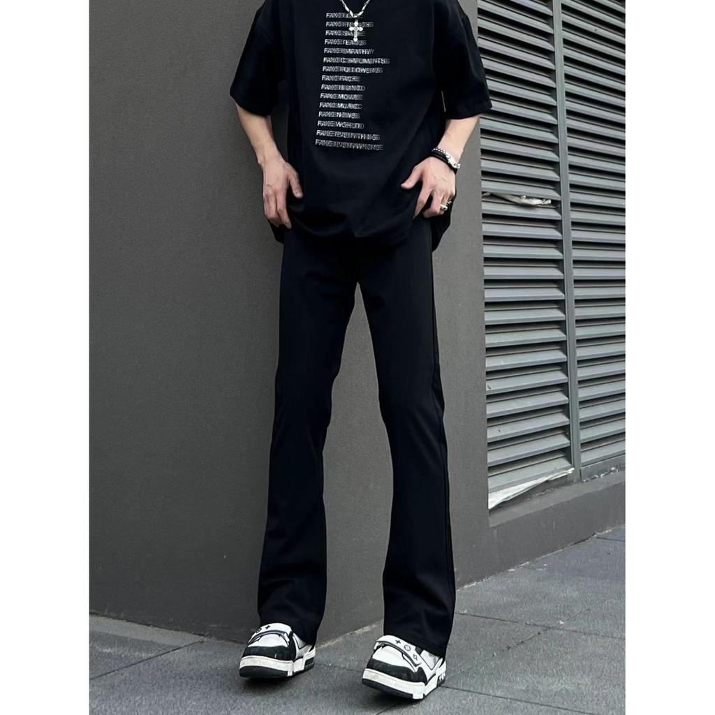 Unisex Black Fleece-Lined Micro-Flared Slimming Jeans - Casual American-Style Straight-Leg Pants