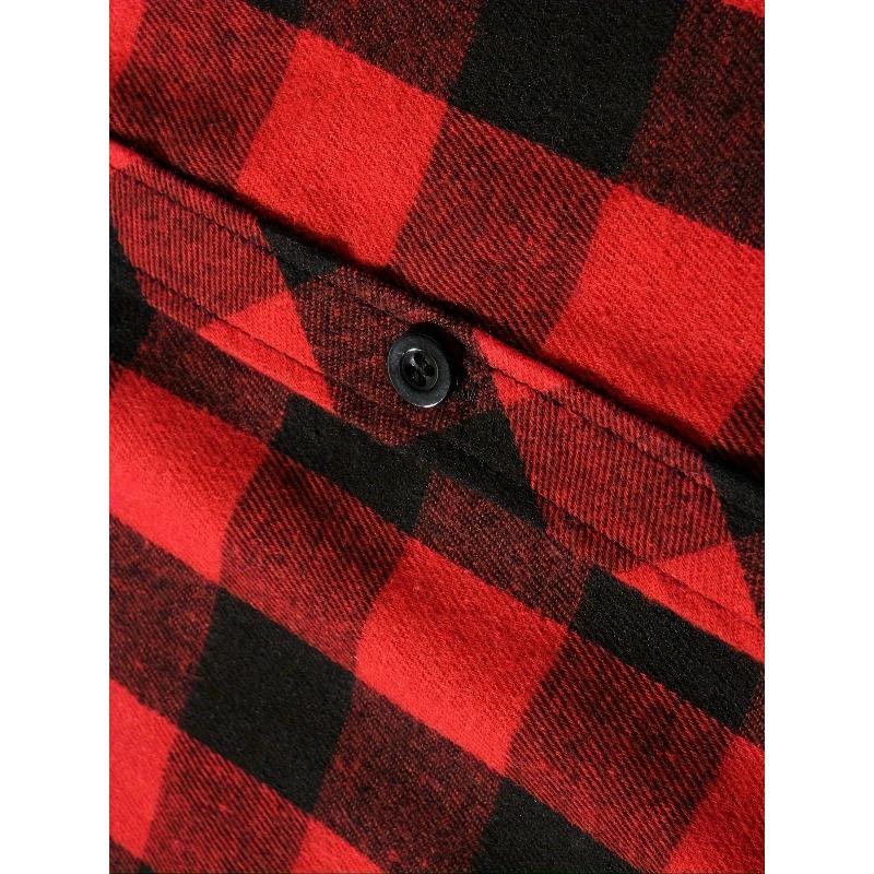 Men's Shirts Classic Plaid Casual Button Down Hooded Long Sleeved Double Pockets Shirt Hoodie Flannel Jacket Spring Autumn