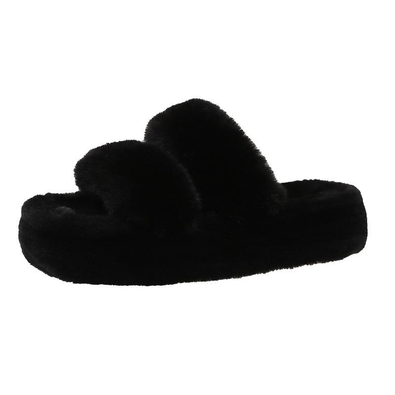 Thick-bottomed one-word fluffy slippers for women's outer wear 2025 new comfortable and lightweight one-pedal home office slippers