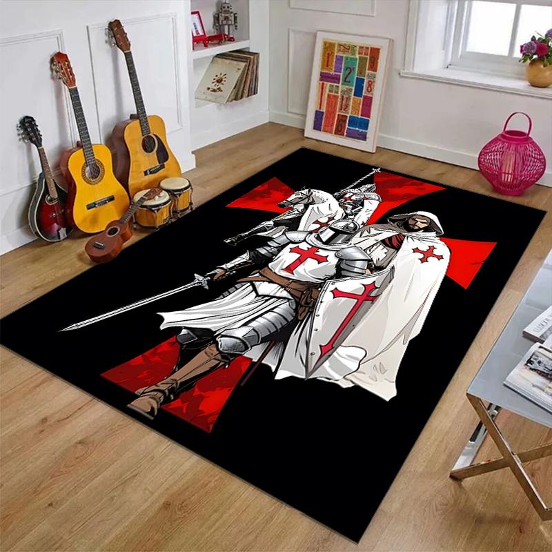 Cross Templars Knight Polyester Carpet, Soft Indoor Mat for Office Chair, Living Room, Computer Desk - Decorative Home Office Rug Design