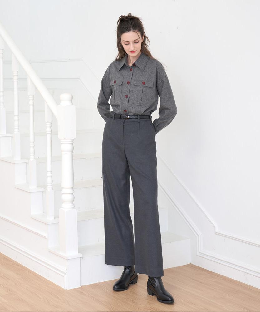 L By L Gray Semi-Wide Straight Pintuck Slacks Pants
